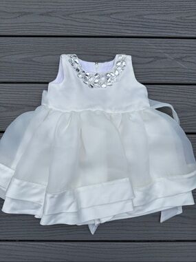White Jeweled Tulle Baby Dress
